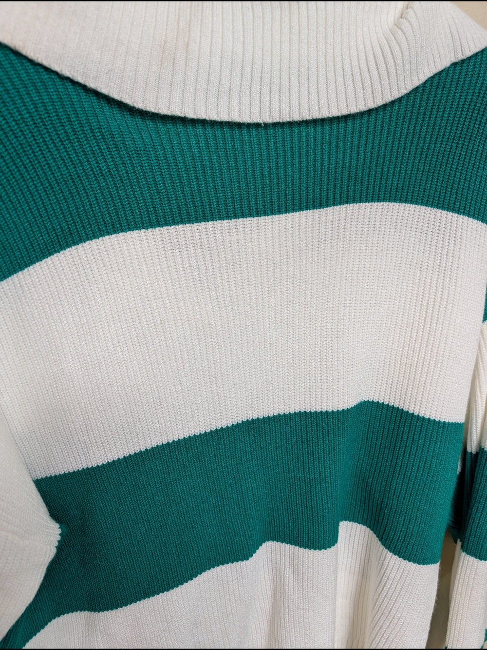 NWT Tahari White Green Stripe Polo Collar Sweater Size XL - Picture 7 of 8